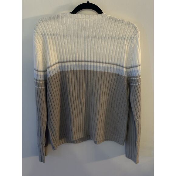 Vintage 90s Y2K Faded Glory Ribbed VNeck Sweater Missy XL(16-18) Gray Ivory Blue - Picture 2 of 5